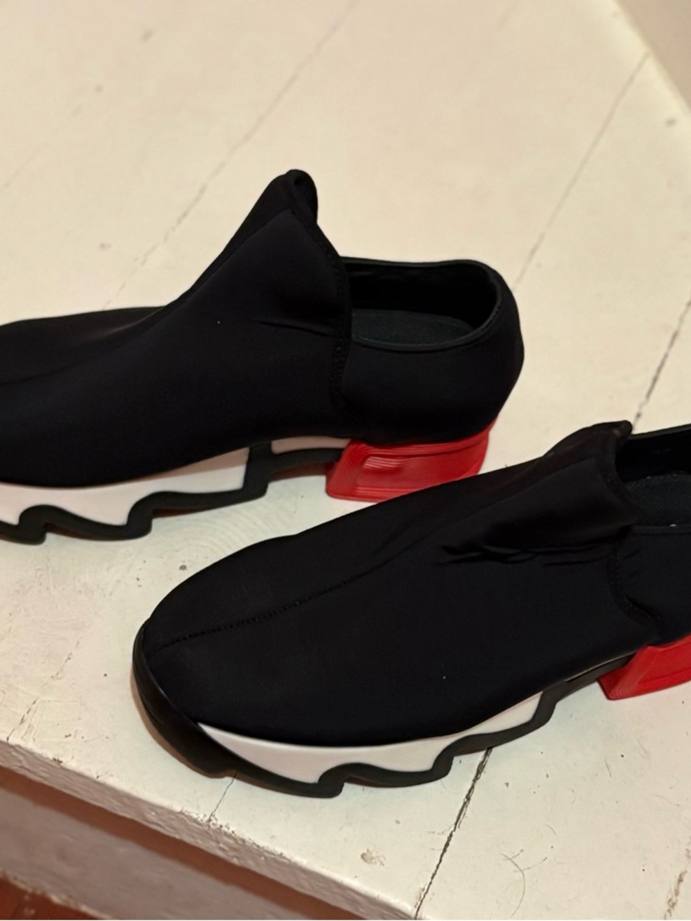Iri Italy black neoprene sculptural slip on sneakers red heel eu37 - Picture 4 of 6